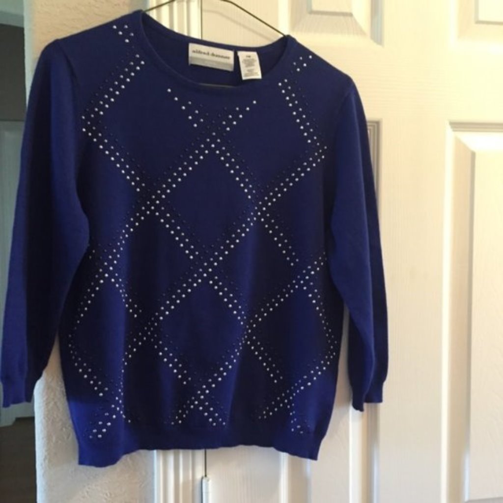Alfred Dunner Blue 3/4 Sleeve Pull Over Top Pm
